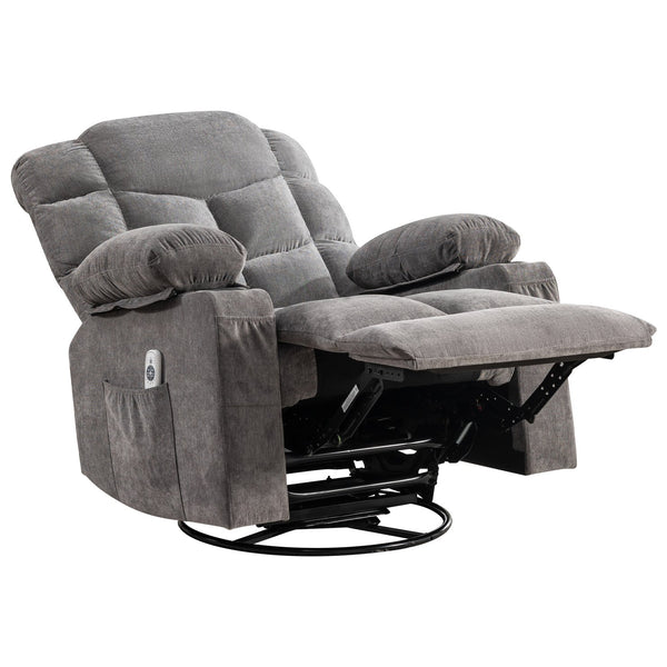 English Elm Oversized Swivel Recliner with Massage Heating Linen Upholstery and Usb Port Gray W1521P411670