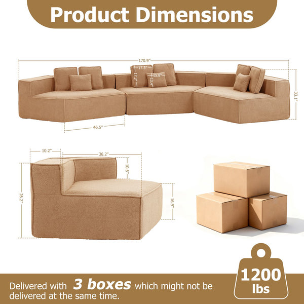 English Elm 181"extra Large Nine Seat Modular Sectional Sofa in Plush Sherpa for Spacious Lounges W3326S00040