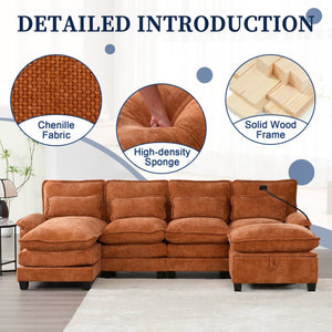 English Elm United We Win 106" U-Shaped Sectional Sofa - Comfy Chenille Couch With Usb Ports, Storage Ottoman & Pillows W1568S00234-GIGA