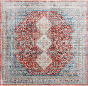 Unique Loom Newport Rosecliff Machine Made Border Rug Red, Light Blue/Ivory/Beige/Blue 10' 2" x 10' 2"