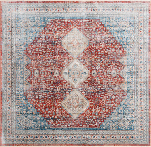 Unique Loom Newport Rosecliff Machine Made Border Rug Red, Light Blue/Ivory/Beige/Blue 10' 2" x 10' 2"