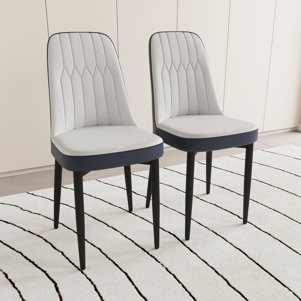 English Elm A Set Of 2 Modern Dining Chairs In White & Blue - Stylish Pu Leather, Ergonomic Comfort, Versatile Use W2189P168414