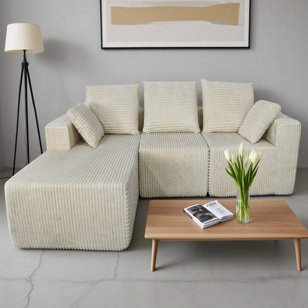 English Elm Corner Modular Sectional Sofa with Plush Fabric Converts to Loveseat or Guest Bed Beige W3064S00001