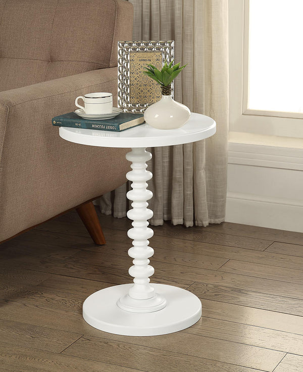 English Elm Acton Round White Finish Accent Table with Turned Pedestal Base, Solid Veneer Top, 40lb Limit B2726P256193
