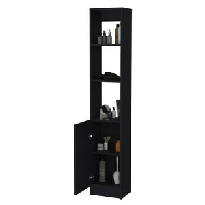 English Elm Brenda Tall Linen Cabinet for Bathroom — Slim 70.87" Storage Tower with 1 Door, Hidden & Open Shelves, Modern Design Black 46.07 L x 18.9 W x 5.12 H B128P189937