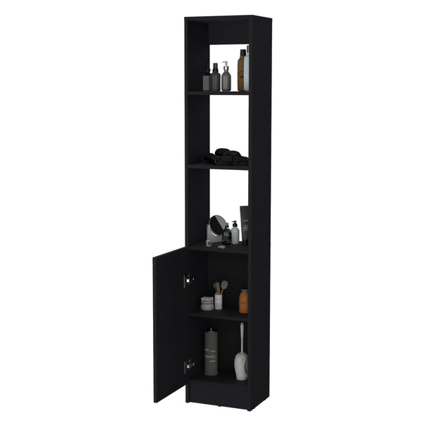 English Elm Brenda Tall Linen Cabinet for Bathroom — Slim 70.87" Storage Tower with 1 Door, Hidden & Open Shelves, Modern Design Black 46.07 L x 18.9 W x 5.12 H B128P189937