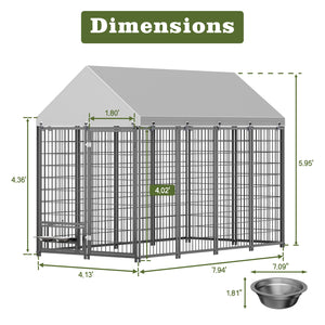 English Elm Large Metal Outdoor Dog Kennel Walk-in Pet Enclosure with Uv-resistant Roof Cover W1820P350994