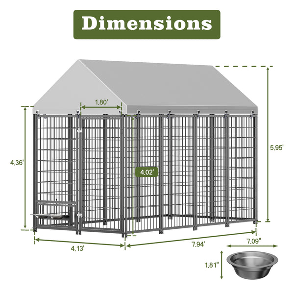 English Elm Large Metal Outdoor Dog Kennel Walk-in Pet Enclosure with Uv-resistant Roof Cover W1820P350994