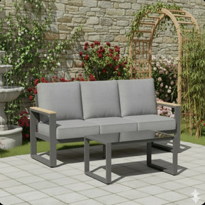 English Elm 2-piece Outdoor Aluminum Patio Sofa Set with Tempered Glass Table and Cushioned Seating Black+Grey B082P455133