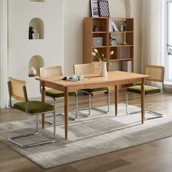 English Elm Mid Velvet Mid Century Dining Chair with Rattan Back, Solid Wood Frame, Plush Velvet, 360lb Capacity Olive Green W1143P168320