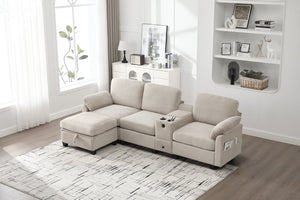 English Elm United Multifunctional L-Shaped Corduroy Sofa: 4-Seater With Usb Ports, Storage, And Comfort Features W1568S00226-GIGA