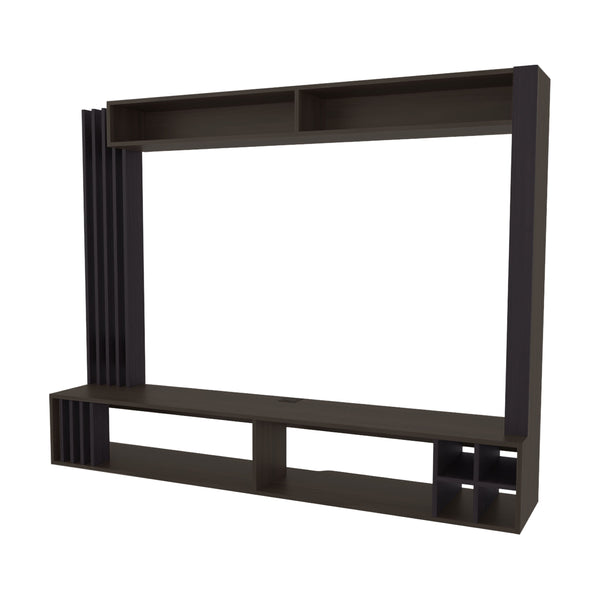 English Elm Wenge Entertainment Center with Wine Storage, Open Shelves & Durable Melamine Finish for Living Rooms B062S01376