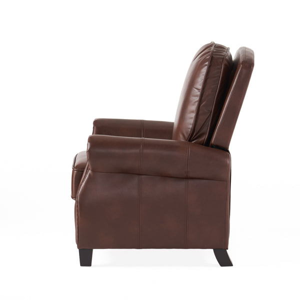 English Elm Christopher Knight Home® - PUSH Neville PU Recliner Chair with Rubberwood Legs — Contemporary Push-Back Comfort & Easy Care Finish Brown N771P355852B
