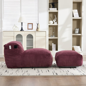 English Elm Big Corduroy Lounger Bean Bag with Ottoman Memory Foam Fill for Living Room Wine Red W395P435354