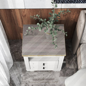English Elm Farmhouse Rustic Nightstand with 2 Drawers and Open Shelf, Sturdy Wood-End Table for Bedroom Charm White+Oak 22.44 L x 20.79 W x 6.89 H W3151P264505