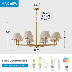 English Elm 8-light Gold Rope Wrapped Fabric Shade Chandelier for Dining and Living Rooms W5008P391581