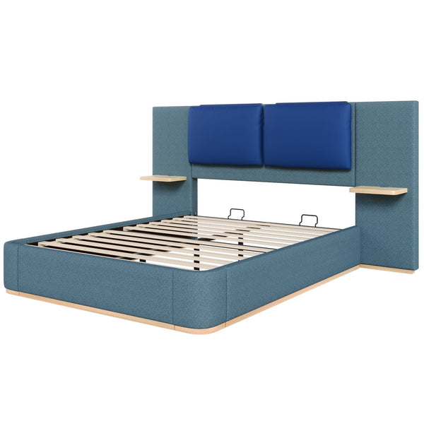 English Elm Christopher Knight Home® - Queen Plush Leather Upholstered Bed Frame with Wingback Headboard, Wavy Footboard, Quiet Support Blue 50.63 L x 18.88 W x 8.25 H N761S0000023C