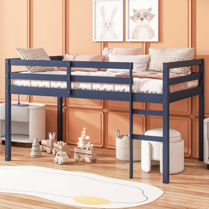 English Elm Solid Twin Loft Bed with Ladder and Reinforced Slats for Storage-Friendly, Space-Saving Bedrooms Blue W504P190958