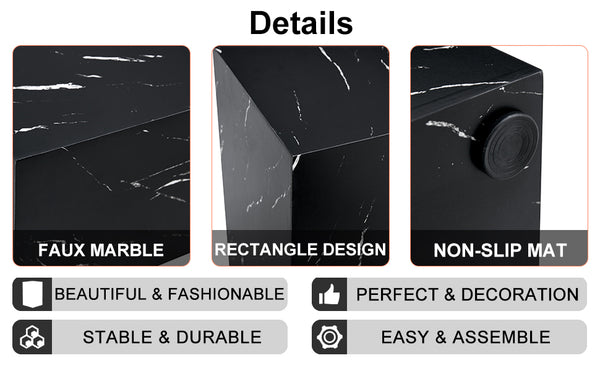 English Elm 11.8*11.8*19.6 Black Marble Texture MDF Coffee Table — Luxurious, No-Assembly Side Table for Living Rooms W1151P218681