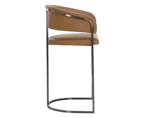 Sunpan Marris Barstool: Modern Elegance Meets Timeless Design in Luxurious Faux Leather and Steel Finish Gunmetal / Milliken Cognac