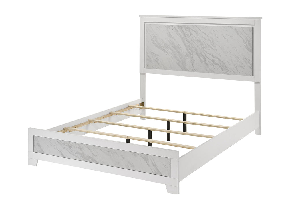 English Elm Contemporary Eastern King Bed In White With Luxe Faux Marble Inset - Durable Rubberwood Design B2741S00711