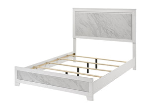 English Elm Contemporary Eastern King Bed In White With Luxe Faux Marble Inset - Durable Rubberwood Design B2741S00711