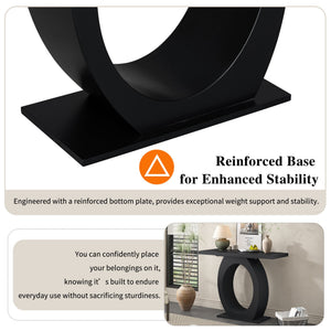 English Elm Mirod Sculptural Console Table Acacia Veneer Gloss Top Egg Base Entryway Accent Black N760P214780B