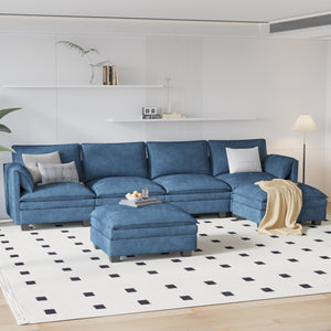 English Elm 141.5'' Large U-Shaped 6-Seater Sofa With Movable Ottoman, Modern Fabric Couch For Ultimate Comfort W680S00042