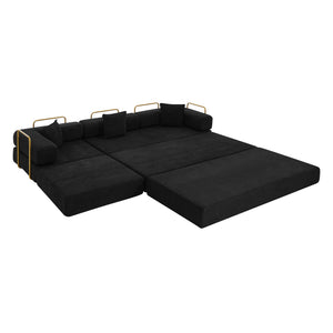 English Elm 108'' Modular Cloud Sectional Corduroy Couch with Fold Flat Backrest for Living Rooms Black W1117S00295