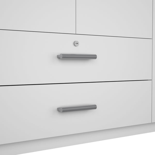 English Elm Tucson White Armoire with Hanging Rod & 2 Large Bottom Drawers, Compact 3-Door Wardrobe Design B128S00095