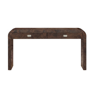 English Elm U_style Burl Veneer Console Table with Two Drawers for Foyer Living Room Hallway Dark Brown N711P216235P