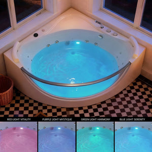 English Elm Korra Two Person Corner Whirlpool Tub Acrylic 16 Jet Spa with Heater and Chromotherapy W5619P449939