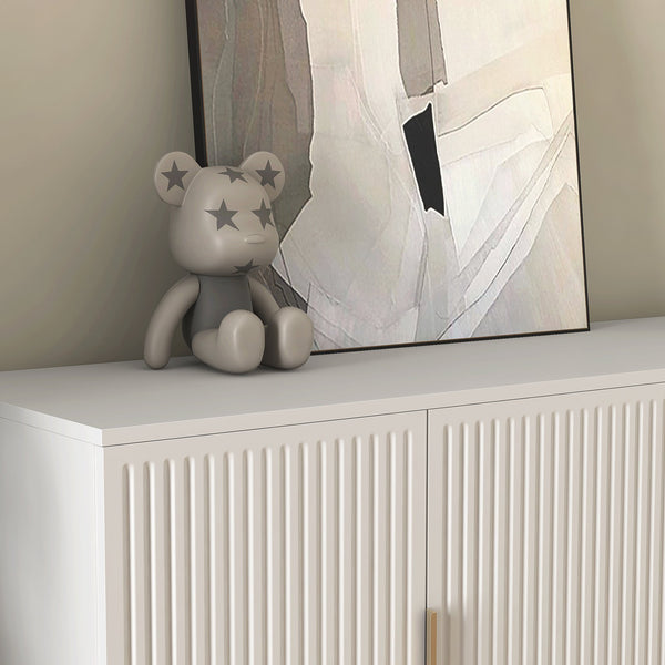 English Elm White Modern Fluted Sideboard Buffet with Adjustable Shelves, Art Deco MDF Credenza Console, Spacious Storage Elegance W1321P171784