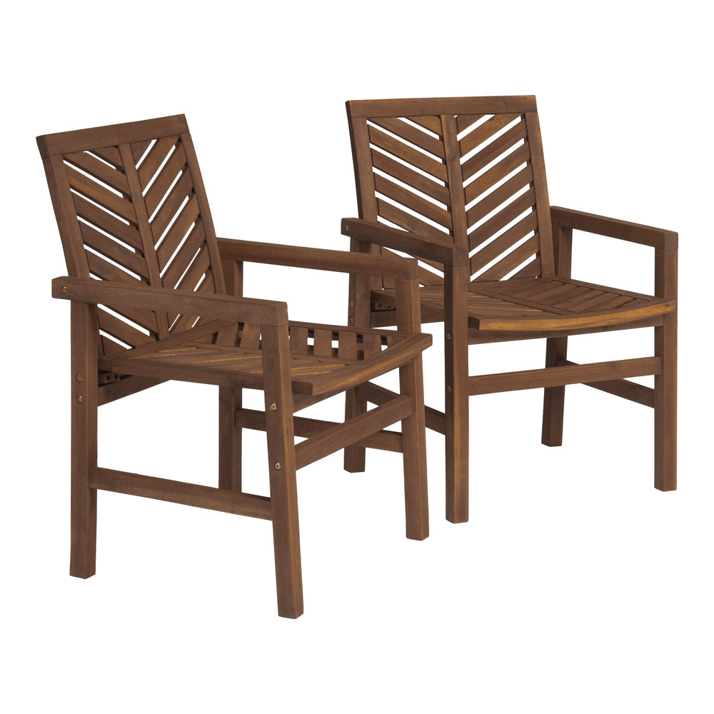 English Elm Walker Edison - Modern Acacia 2-Piece Chevron Patio Chairs Dark Brown - Solid Outdoor Wood, Stained Finish, A+ Comfort B185P169348