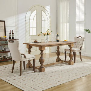 English Elm Velvet Upholstered Dining Chair with Handmade Tufting, Solid Wood Handles, Copper Nail Trim, Set of 2 Beige W1143P338140