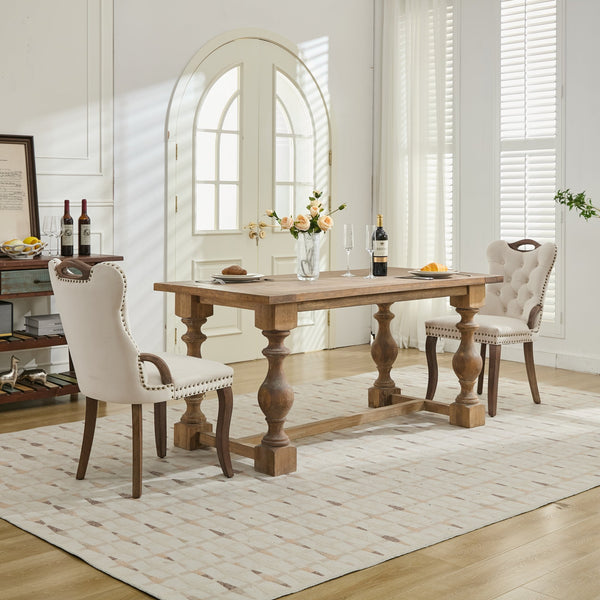 English Elm Velvet Hand-Tufted Dining Chair with Solid Wood Handles and Curved Legs, Vintage Copper Accents Beige W1143P338140