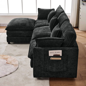 English Elm 101.9-inch Chenille Modular Sofa with Movable Footstool for Living Room Comfort Black W288S00032