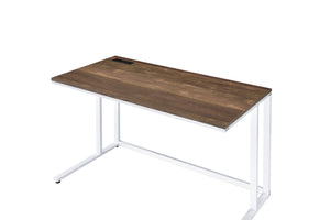 English Elm Tyrese Compact Walnut and Black Finish Writing Desk with Built-In USB Port, Open Base, Sleek Design Walnut,White 50 L x 27 W x 6 H B2726P278571