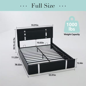English Elm Full Platform Bed Faux Leather Diamond Tufted Headboard Led Lighting Charging Station W5722P462691
