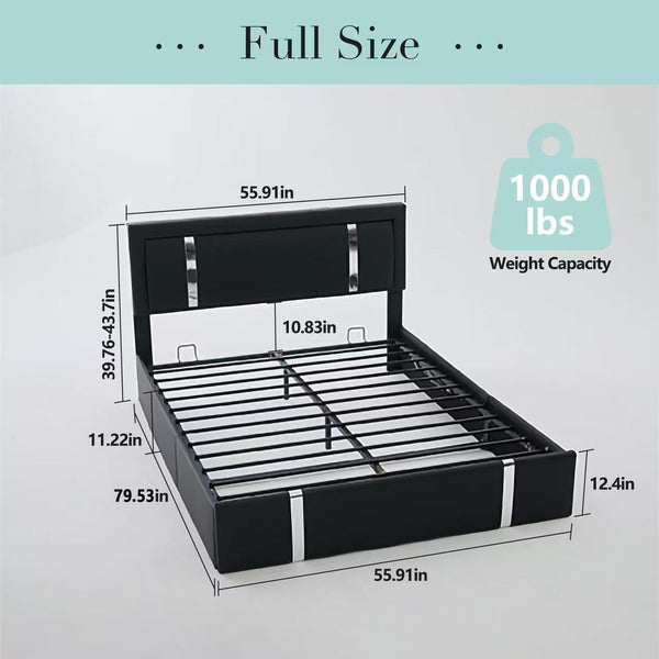 English Elm Full Platform Bed Faux Leather Diamond Tufted Headboard Led Lighting Charging Station W5722P462691