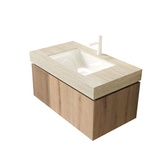 English Elm 36" Muri White Oak Plywood Bathroom Cabinet with Soft Close Doors and Drawer W2615P357188