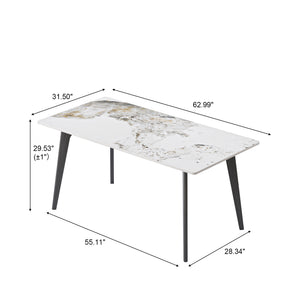 English Elm 62.99" Modern Artificial Stone Dining Table With Black Metal Legs - Stylish, Durable, Seats 6 Comfortably W1535S00514