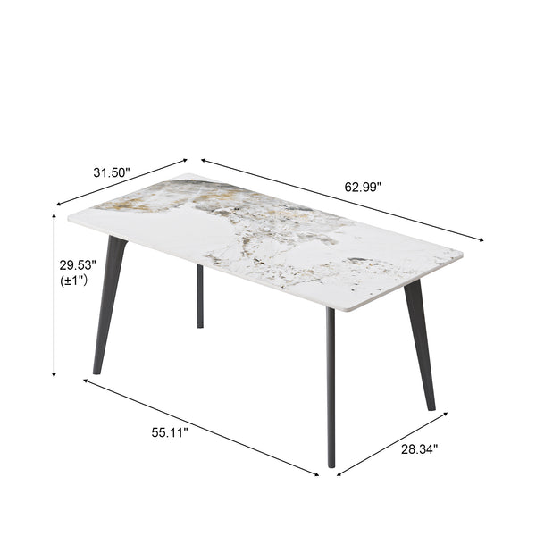 English Elm 62.99" Modern Artificial Stone Dining Table With Black Metal Legs - Stylish, Durable, Seats 6 Comfortably W1535S00514