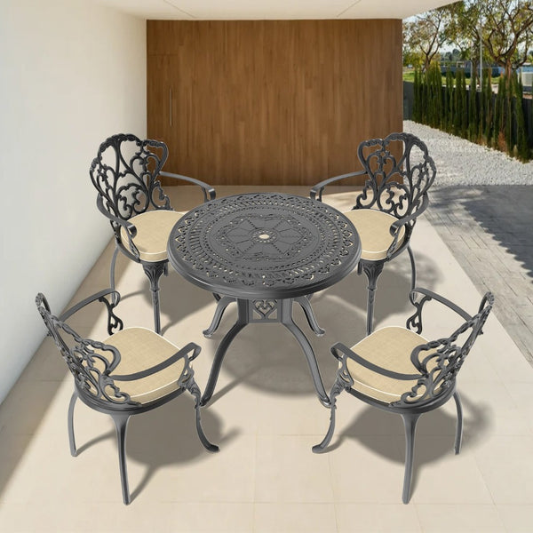 English Elm 5-Piece Elegant Cast Aluminum Patio Furniture Set With Off-White Cushions For Outdoor Comfort P1 W1710S00060-GIGA