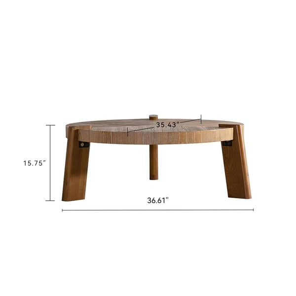 English Elm 36.61" Round Solid Wood Herringbone Coffee Table Tapered Legs Rustic Living Room W3158P453163