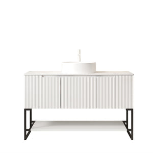 English Elm 48" Freestanding Bathroom Vanity Cabinet Sintered Stone Top Woodgrain Finish Open Shelf W2615S00664