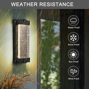 English Elm 19"(H) Black Aluminum Finish Outdoor Wall Light with Bubble Crystal Shade, 3000K LED, Weatherproof Sconce W2312P374979