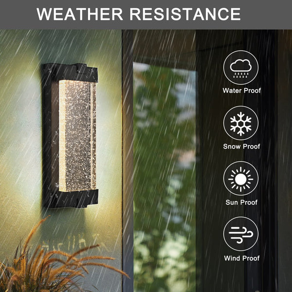 English Elm 19"(H) Black Aluminum Finish Outdoor Wall Light with Bubble Crystal Shade, 3000K LED, Weatherproof Sconce W2312P374979