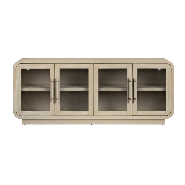 Crestview Collection Transitional Media Credenza - Elegant Tan Finish With Glass Doors, Storage Shelves & Cable Management Tan Solid Wood Cvfdr1213
