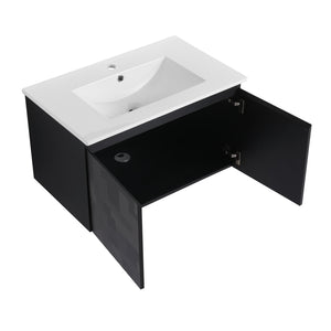 English Elm 30'' Floating Wall-Mounted Bathroom Vanity Set With Ceramic Sink, Soft-Close Doors & Modern Design W999S00209